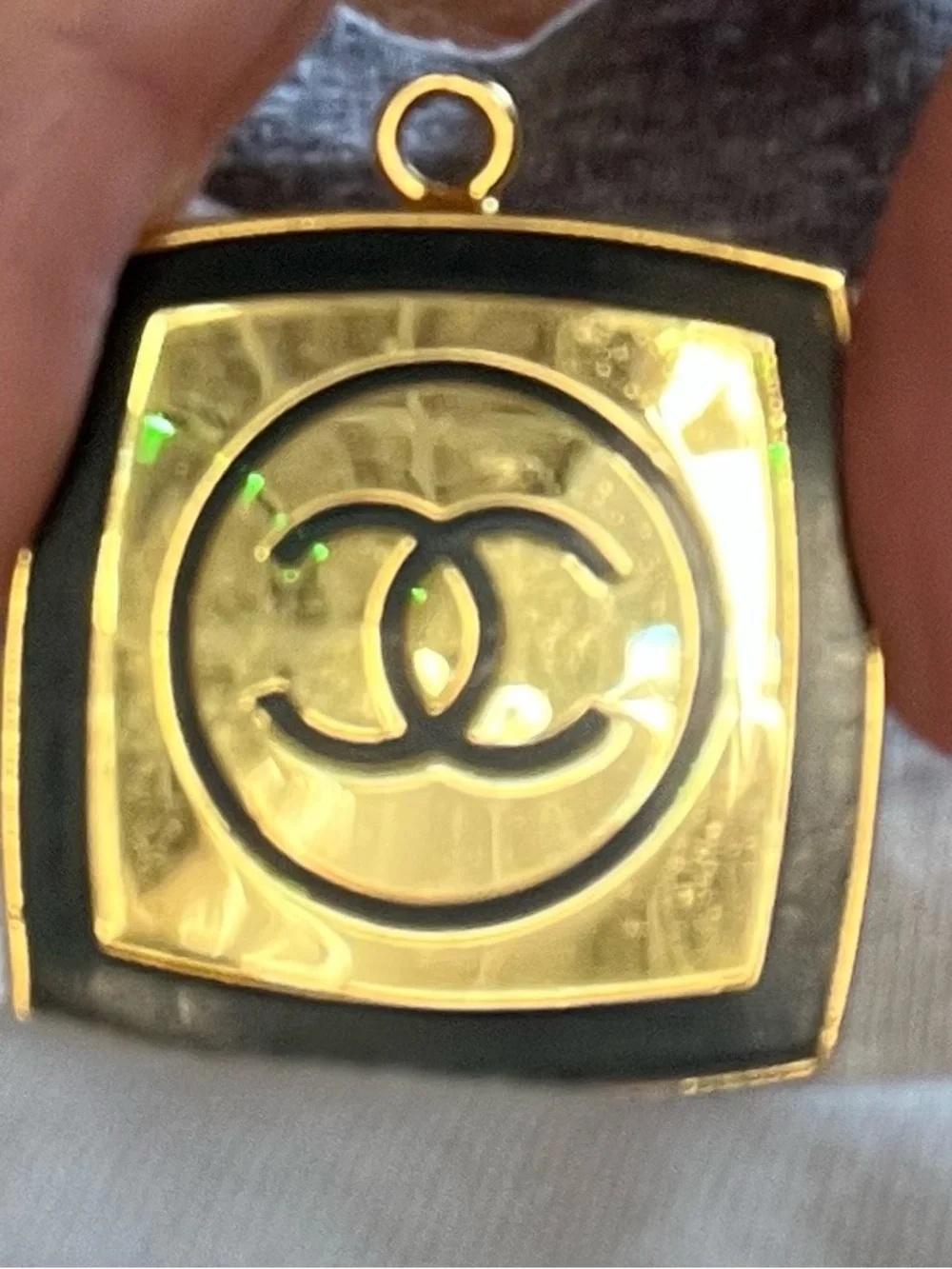 CHANEL Gold-Tone Pendant only. Gold with Black Enamel CC Motif